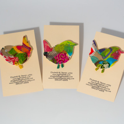 Collaged Bird Pins